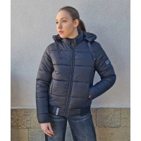 Дамско яке с качулка - черно, стилен дизайн, 7002